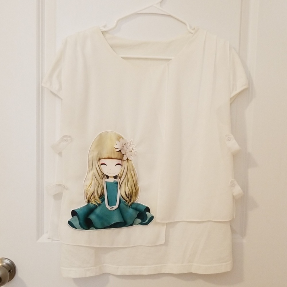 Cartoon girl white tshirt